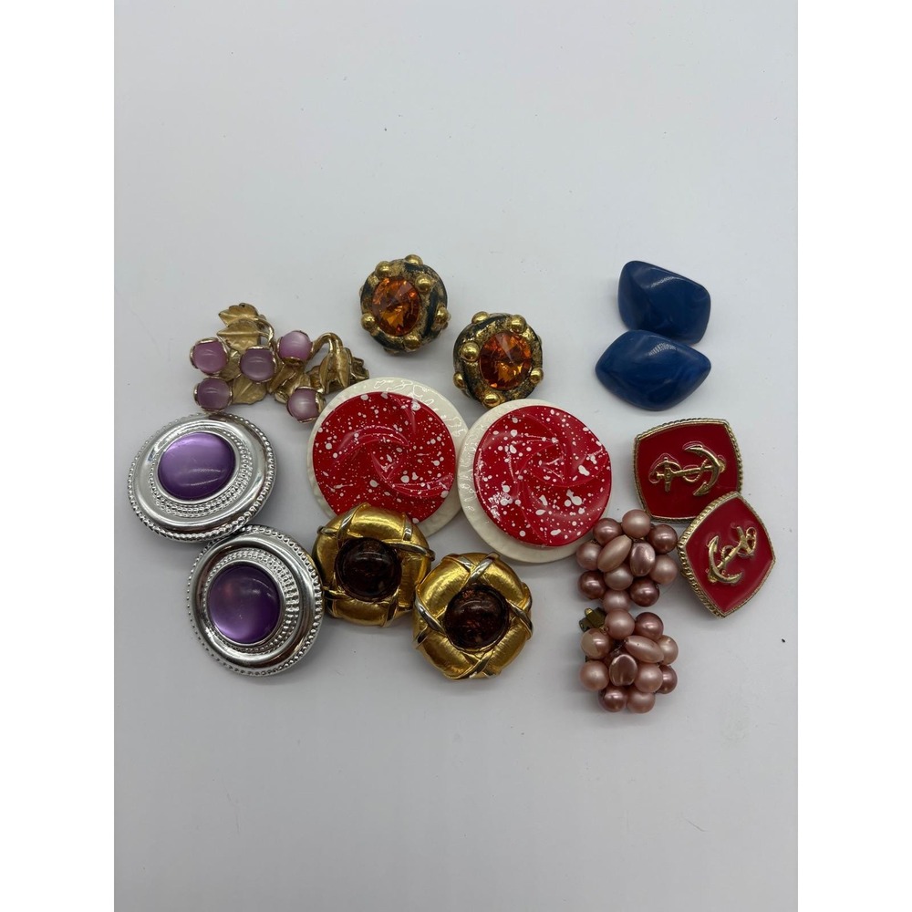 Vintage Clip On Earring Lot 8 Pairs Colorful Retro 80s 90s Nautical Floral Mixed